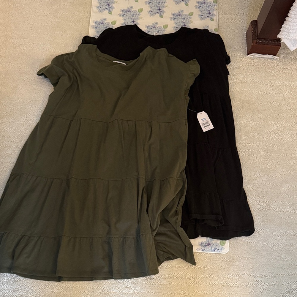 Green and Black Tiered Dresses